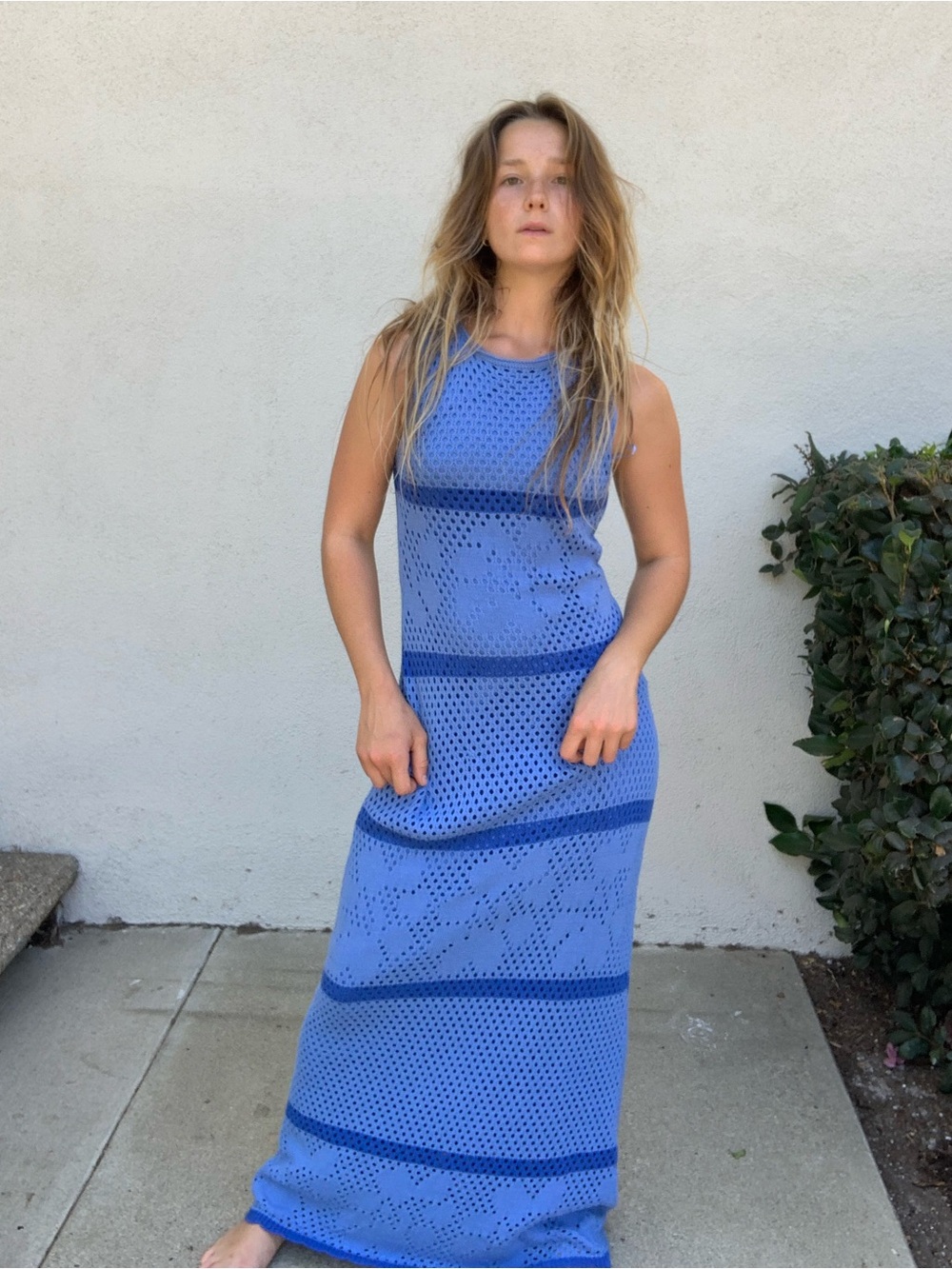 Sleeveless Blue Maxi Knit Dress